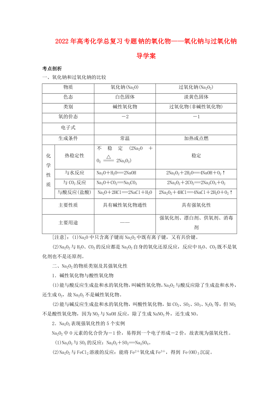 2022年高考化學(xué)總復(fù)習(xí) 專題 鈉的氧化物——氧化鈉與過(guò)氧化鈉導(dǎo)學(xué)案_第1頁(yè)