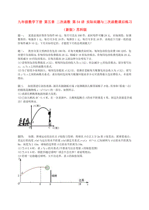 九年級(jí)數(shù)學(xué)下冊(cè) 第五章 二次函數(shù) 第54講 實(shí)際問題與二次函數(shù)課后練習(xí) （新版）蘇科版