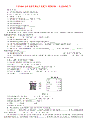 江西省中考化學題型突破方案復習 題型訓練2 生活中的化學