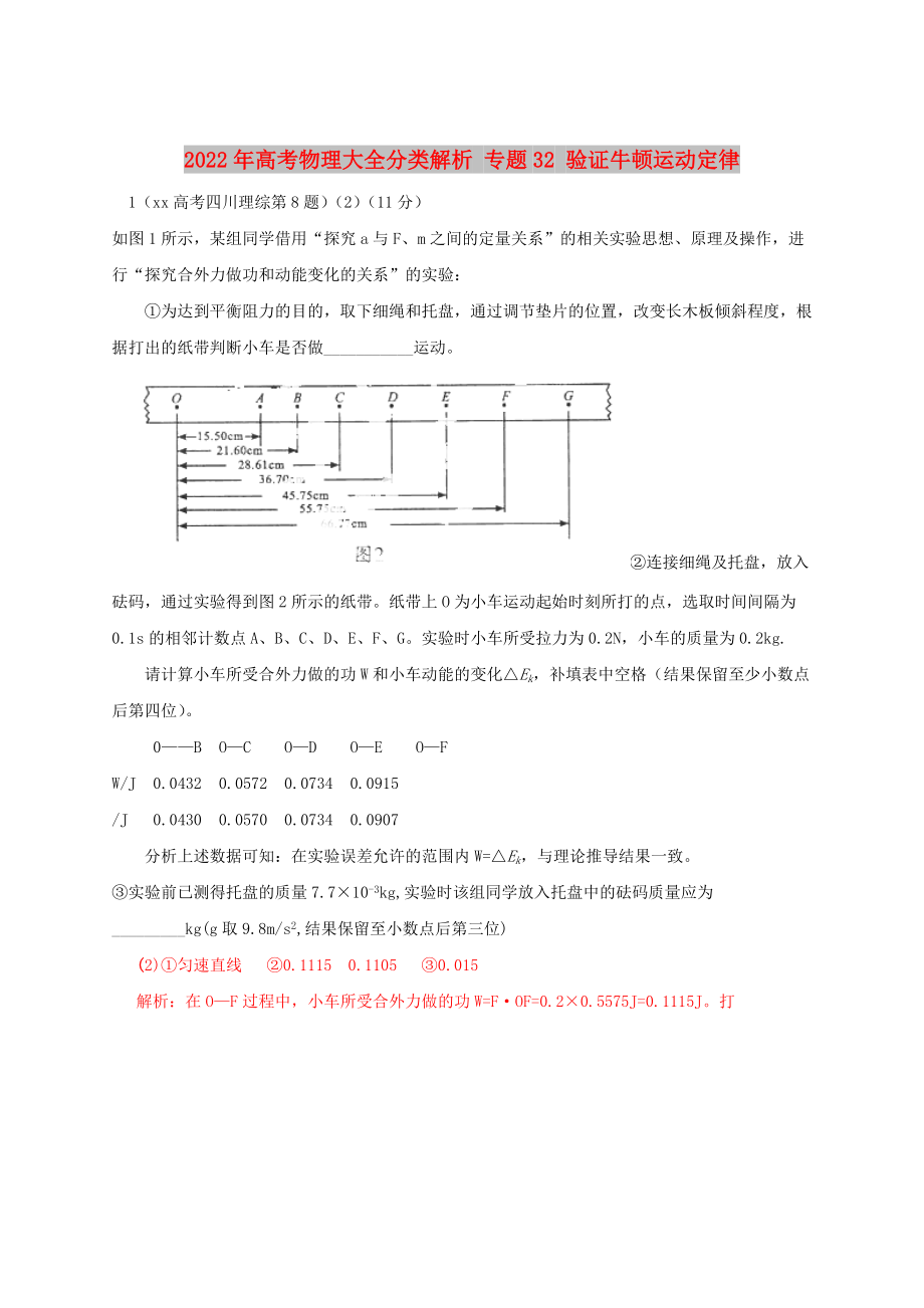 2022年高考物理大全分類解析 專題32 驗證牛頓運動定律_第1頁