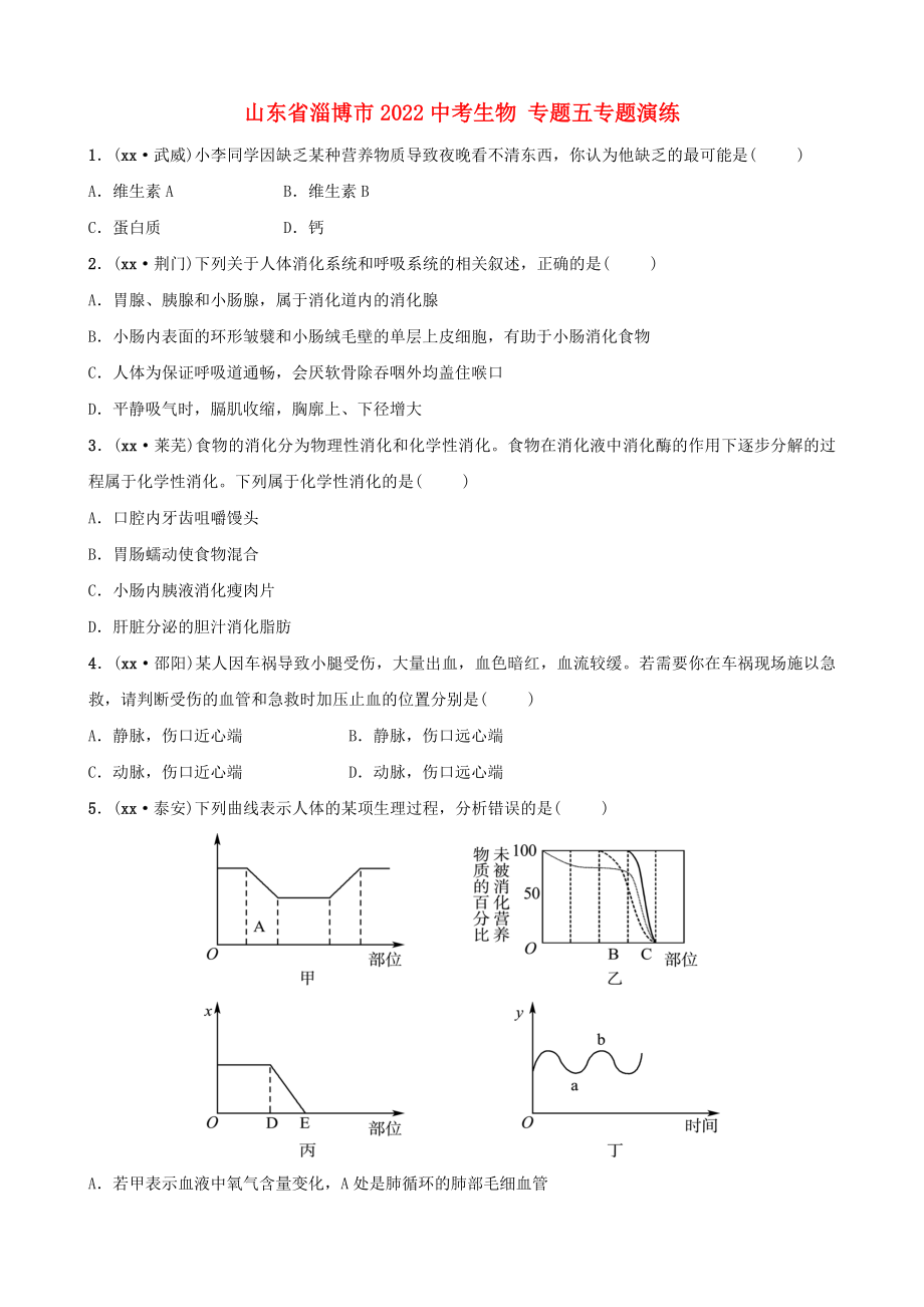 山東省淄博市2022中考生物 專題五專題演練_第1頁(yè)