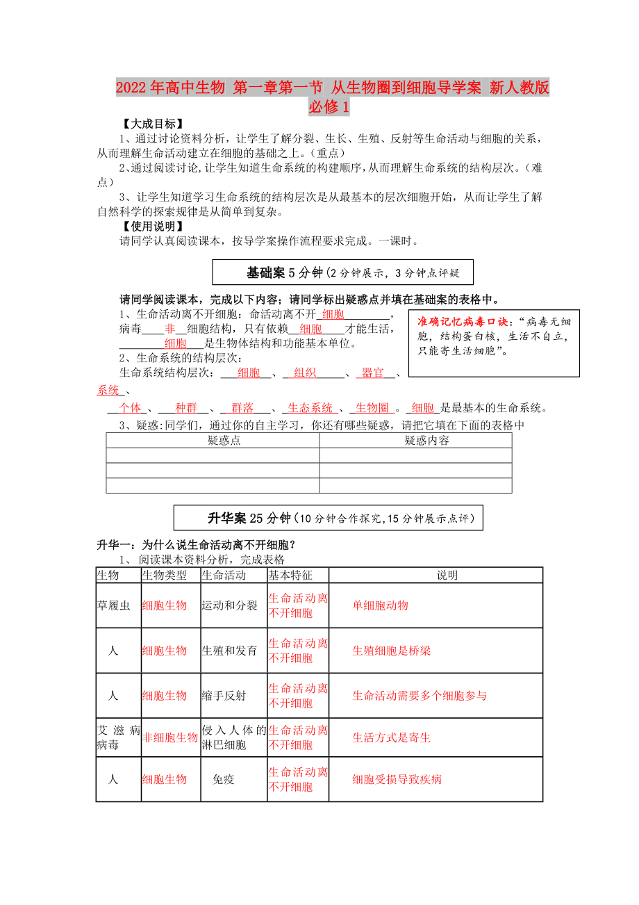 2022年高中生物 第一章第一節(jié) 從生物圈到細(xì)胞導(dǎo)學(xué)案 新人教版必修1_第1頁