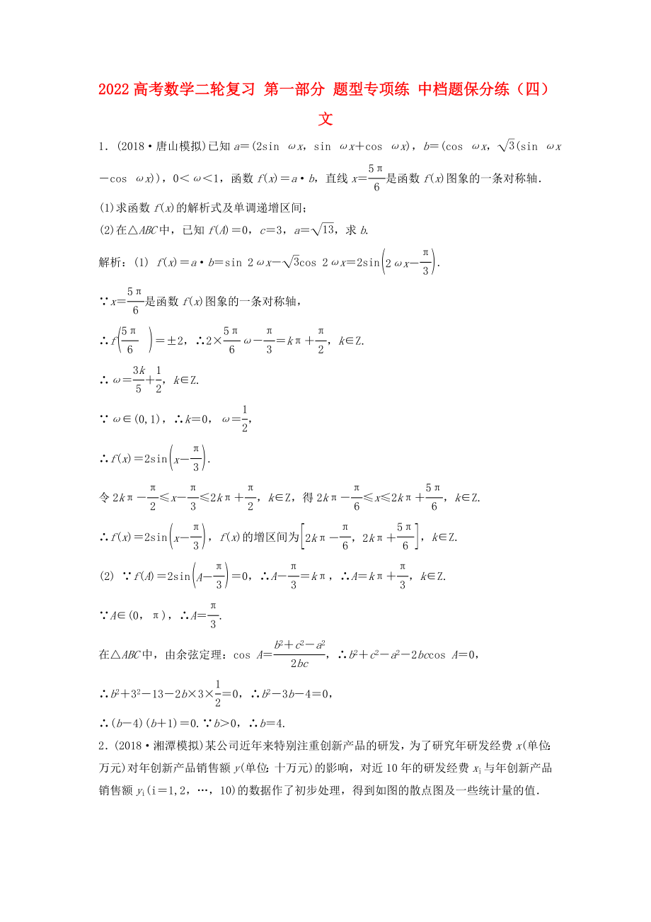 2022高考數(shù)學二輪復習 第一部分 題型專項練 中檔題保分練（四）文_第1頁