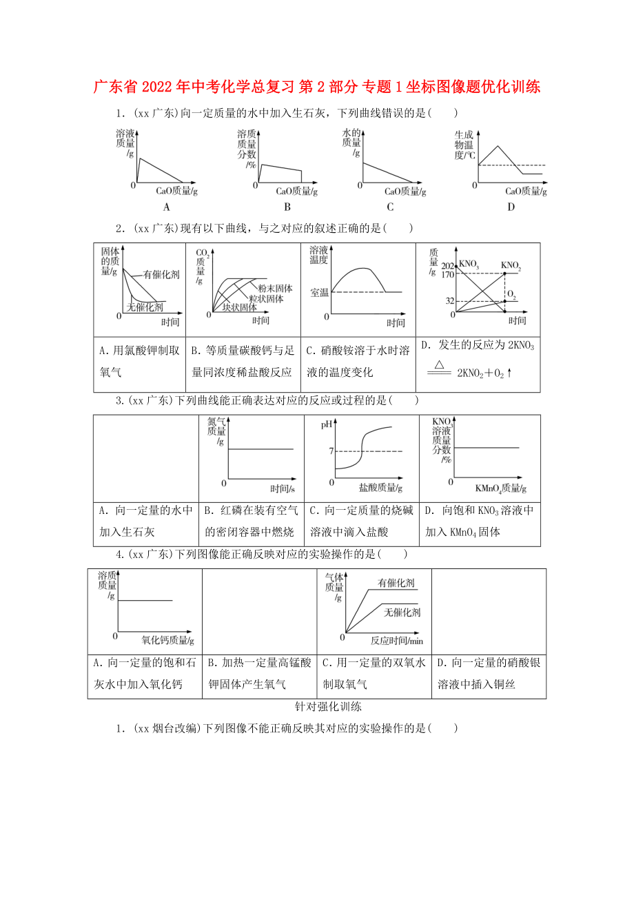 廣東省2022年中考化學(xué)總復(fù)習(xí) 第2部分 專題1 坐標(biāo)圖像題優(yōu)化訓(xùn)練_第1頁