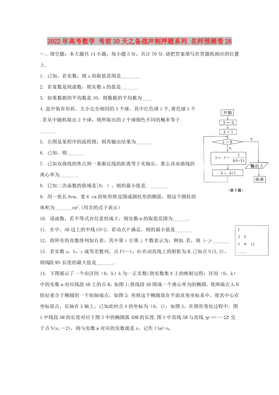 2022年高考數(shù)學(xué) 考前30天之備戰(zhàn)沖刺押題系列 名師預(yù)測卷26_第1頁