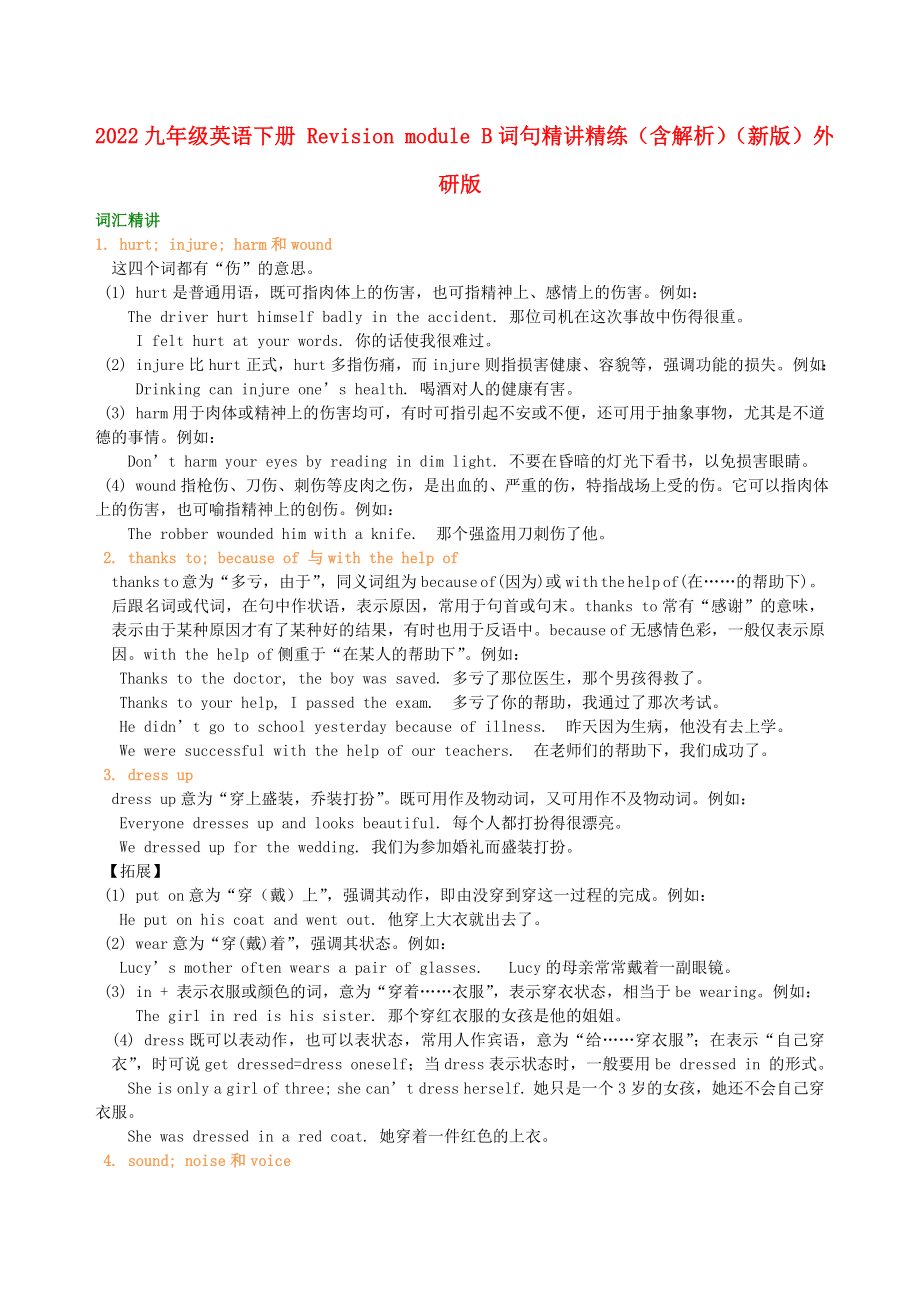 2022九年級(jí)英語(yǔ)下冊(cè) Revision module B詞句精講精練（含解析）（新版）外研版_第1頁(yè)