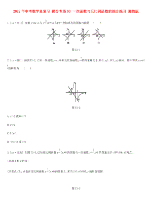 2022年中考數(shù)學(xué)總復(fù)習(xí) 提分專練03 一次函數(shù)與反比例函數(shù)的綜合練習(xí) 湘教版