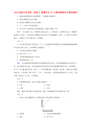 2022屆高中化學(xué)第一輪復(fù)習(xí) 配餐作業(yè)16 元素周期律和元素周期表