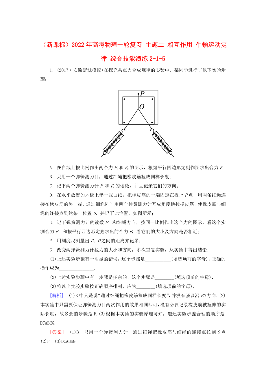 （新課標(biāo)）2022年高考物理一輪復(fù)習(xí) 主題二 相互作用 牛頓運(yùn)動(dòng)定律 綜合技能演練2-1-5_第1頁(yè)