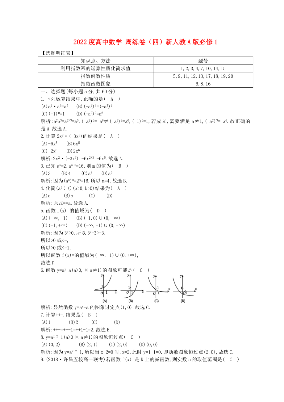 2022度高中數(shù)學(xué) 周練卷（四）新人教A版必修1_第1頁(yè)