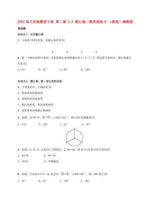 2022屆九年級(jí)數(shù)學(xué)下冊(cè) 第二章 2.2 圓心角、圓周角練習(xí) （新版）湘教版