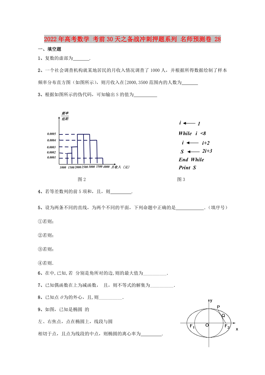 2022年高考數(shù)學(xué) 考前30天之備戰(zhàn)沖刺押題系列 名師預(yù)測(cè)卷 28_第1頁(yè)