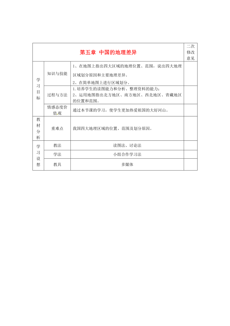 甘肅省寧縣第五中學(xué)八年級(jí)地理下冊(cè)《第五章 中國(guó)的地理差異》導(dǎo)學(xué)案2（無(wú)答案）（新版）新人教版_第1頁(yè)