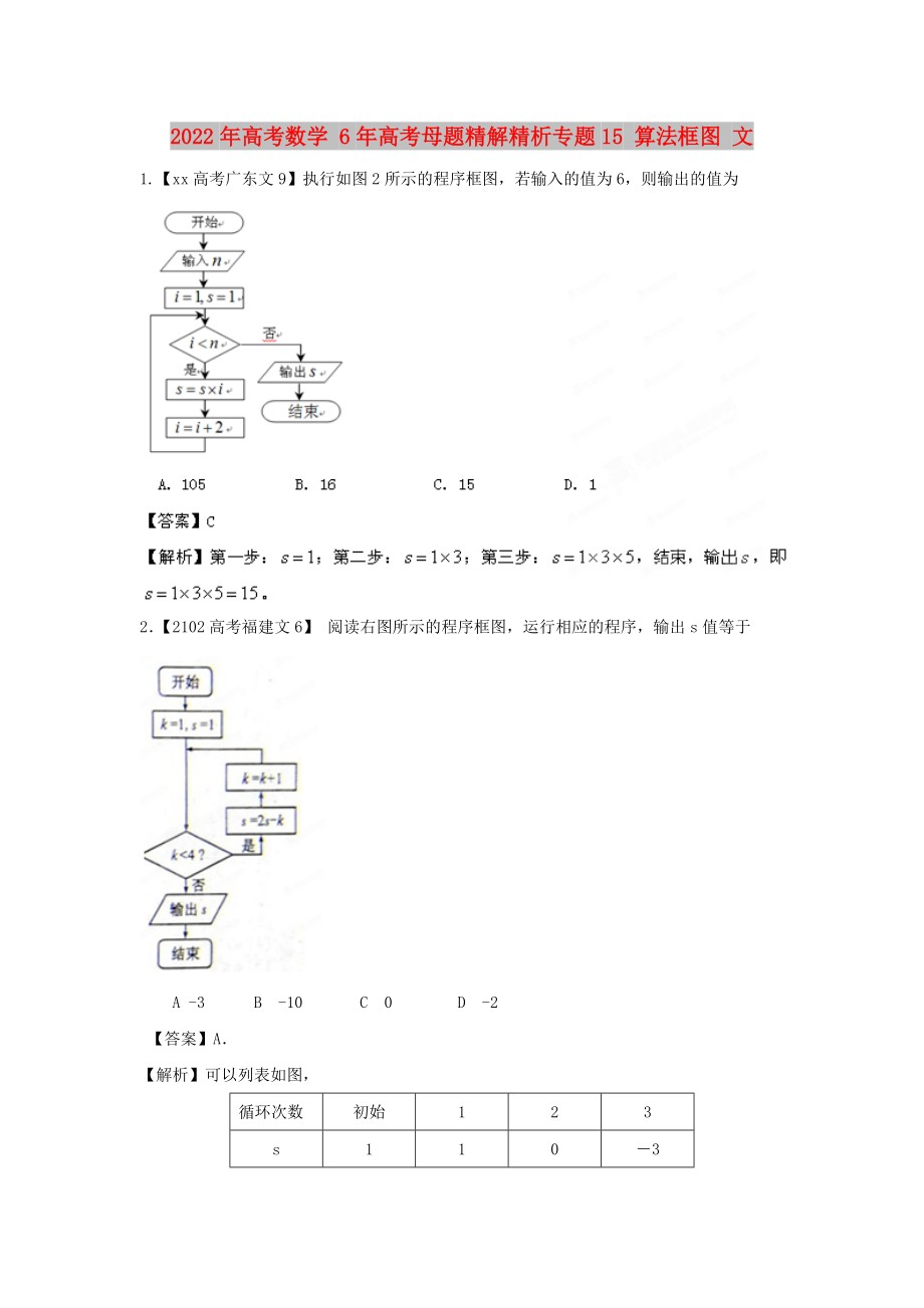 2022年高考数学 6年高考母题精解精析专题15 算法框图 文_第1页