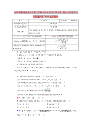 2022年高考總復(fù)習(xí)文數(shù)（北師大版）講義：第9章 第02節(jié) 兩直線的位置關(guān)系 Word版含答案