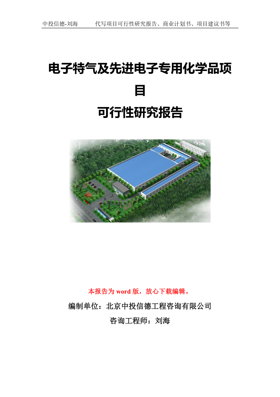 電子特氣及先進電子專用化學品項目可行性研究報告模板-代寫定制_第1頁