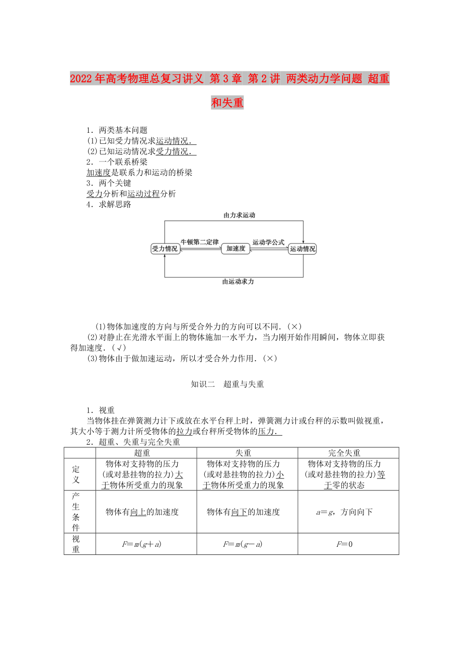 2022年高考物理總復(fù)習(xí)講義 第3章 第2講 兩類動(dòng)力學(xué)問(wèn)題 超重和失重_第1頁(yè)