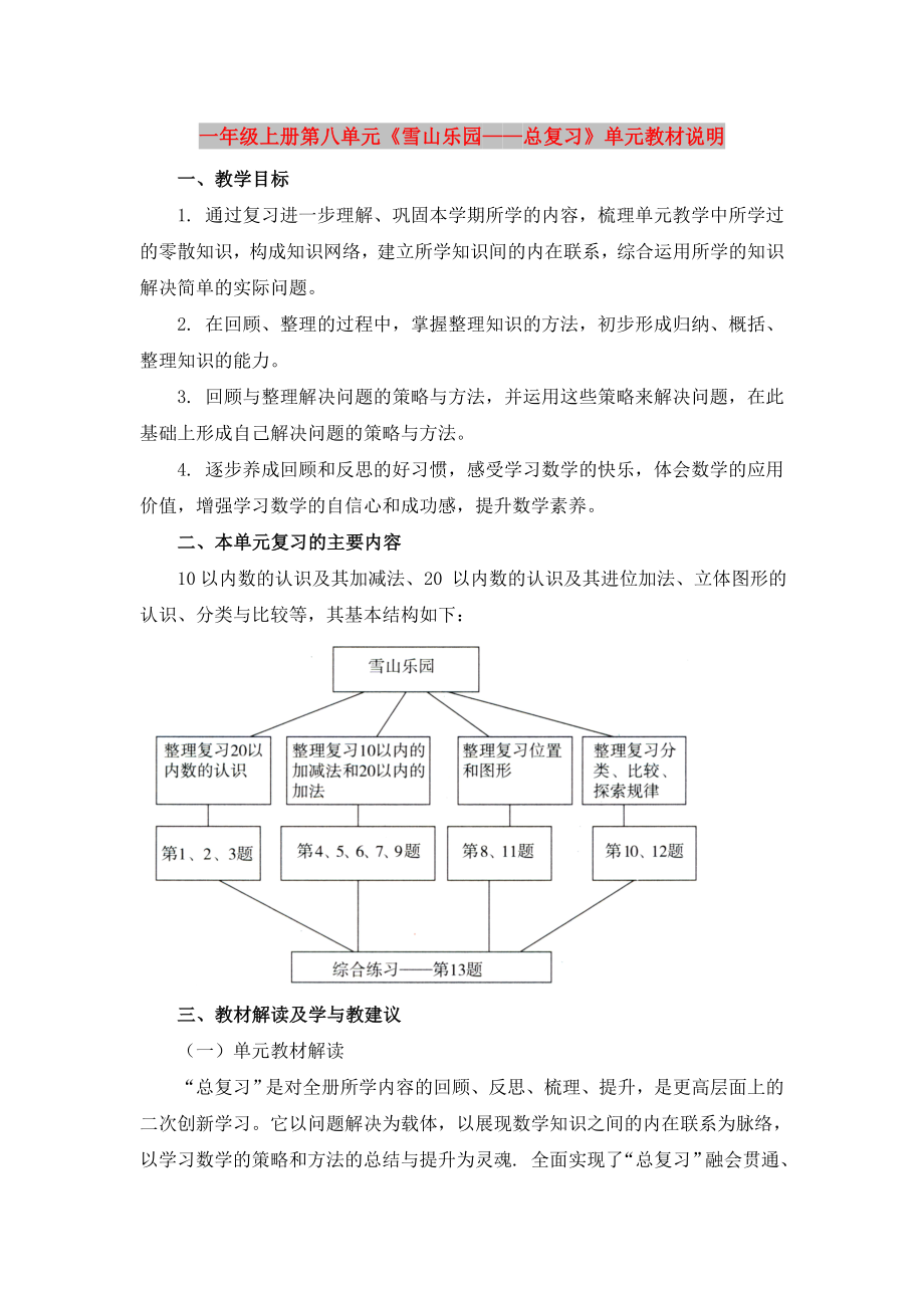 一年級(jí)上冊(cè)第八單元《雪山樂(lè)園——總復(fù)習(xí)》單元教材說(shuō)明_第1頁(yè)