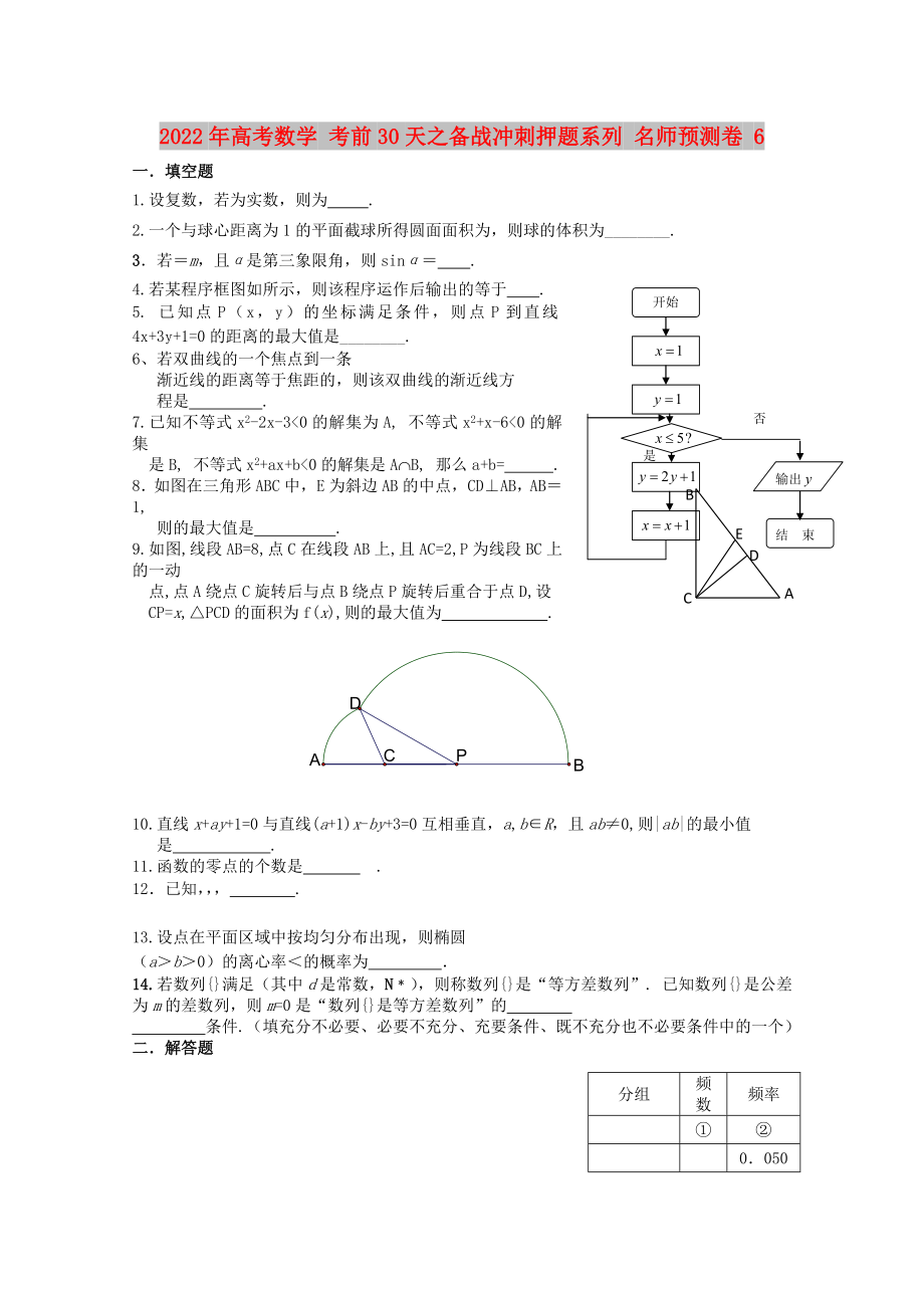 2022年高考數(shù)學(xué) 考前30天之備戰(zhàn)沖刺押題系列 名師預(yù)測(cè)卷 6_第1頁