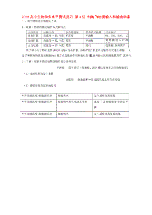 2022高中生物學業(yè)水平測試復習 第4講 細胞的物質輸入和輸出學案
