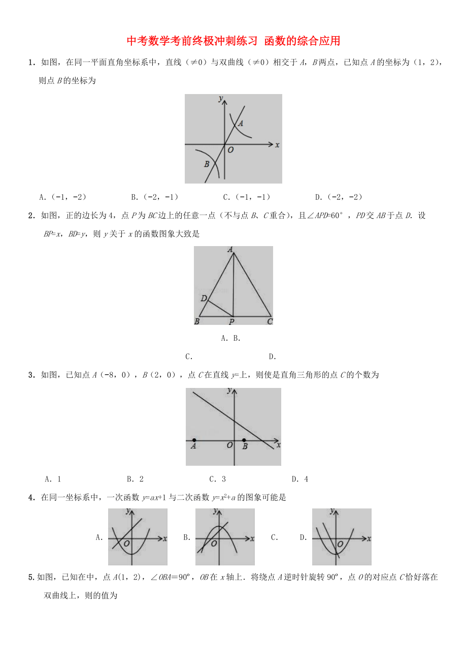 中考數(shù)學(xué)考前終極沖刺練習(xí) 函數(shù)的綜合應(yīng)用_第1頁(yè)