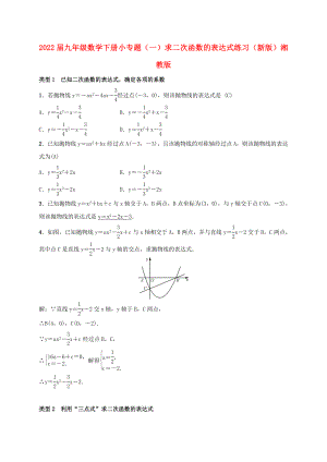 2022屆九年級(jí)數(shù)學(xué)下冊(cè) 小專題（一）求二次函數(shù)的表達(dá)式練習(xí) （新版）湘教版