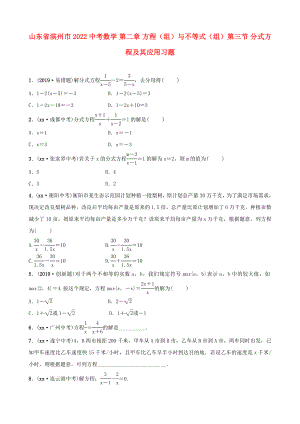 山東省濱州市2022中考數(shù)學 第二章 方程（組）與不等式（組）第三節(jié) 分式方程及其應(yīng)用習題