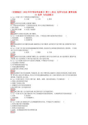 （甘肅地區(qū)）2022年中考化學總復習 第十二單元 化學與生活 素養(yǎng)全練14 化學 與生活練習