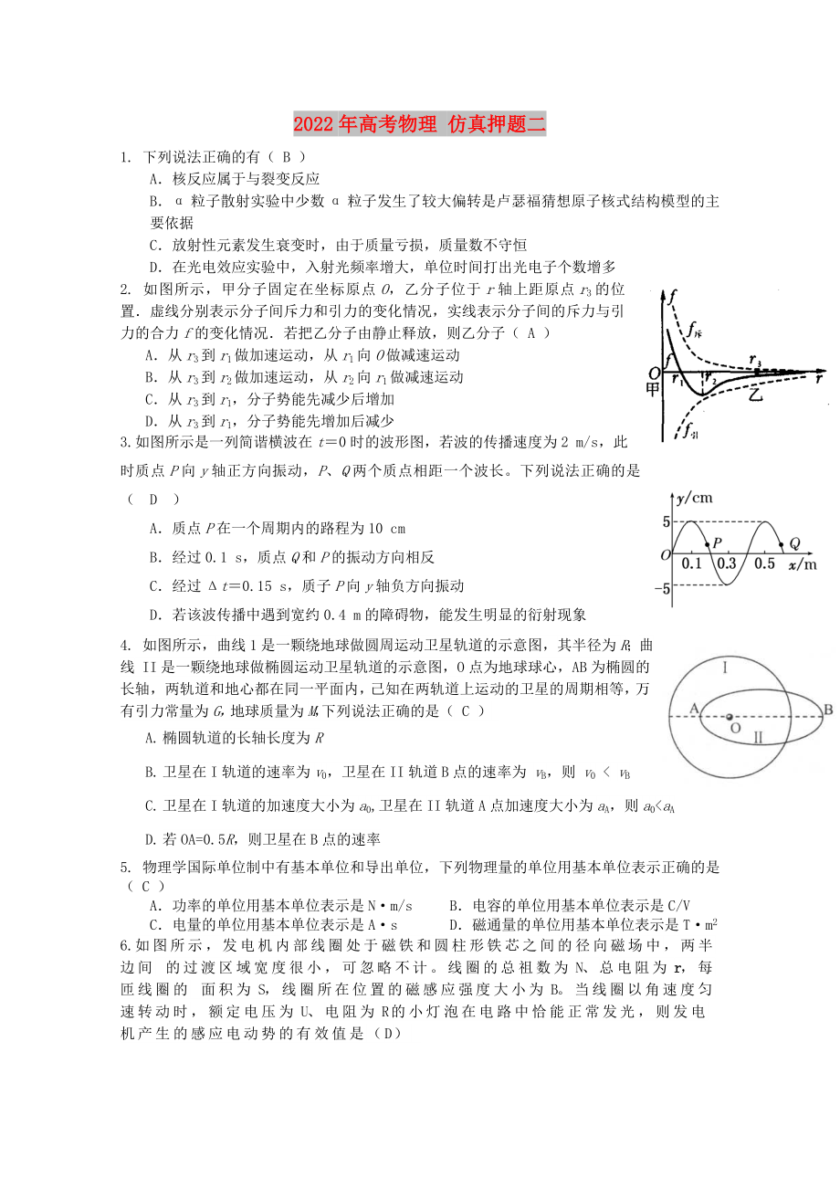 2022年高考物理 仿真押题二_第1页