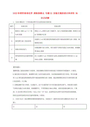 2022年領軍高考化學 清除易錯點 專題22 實驗方案的設計和評價 知識點講解