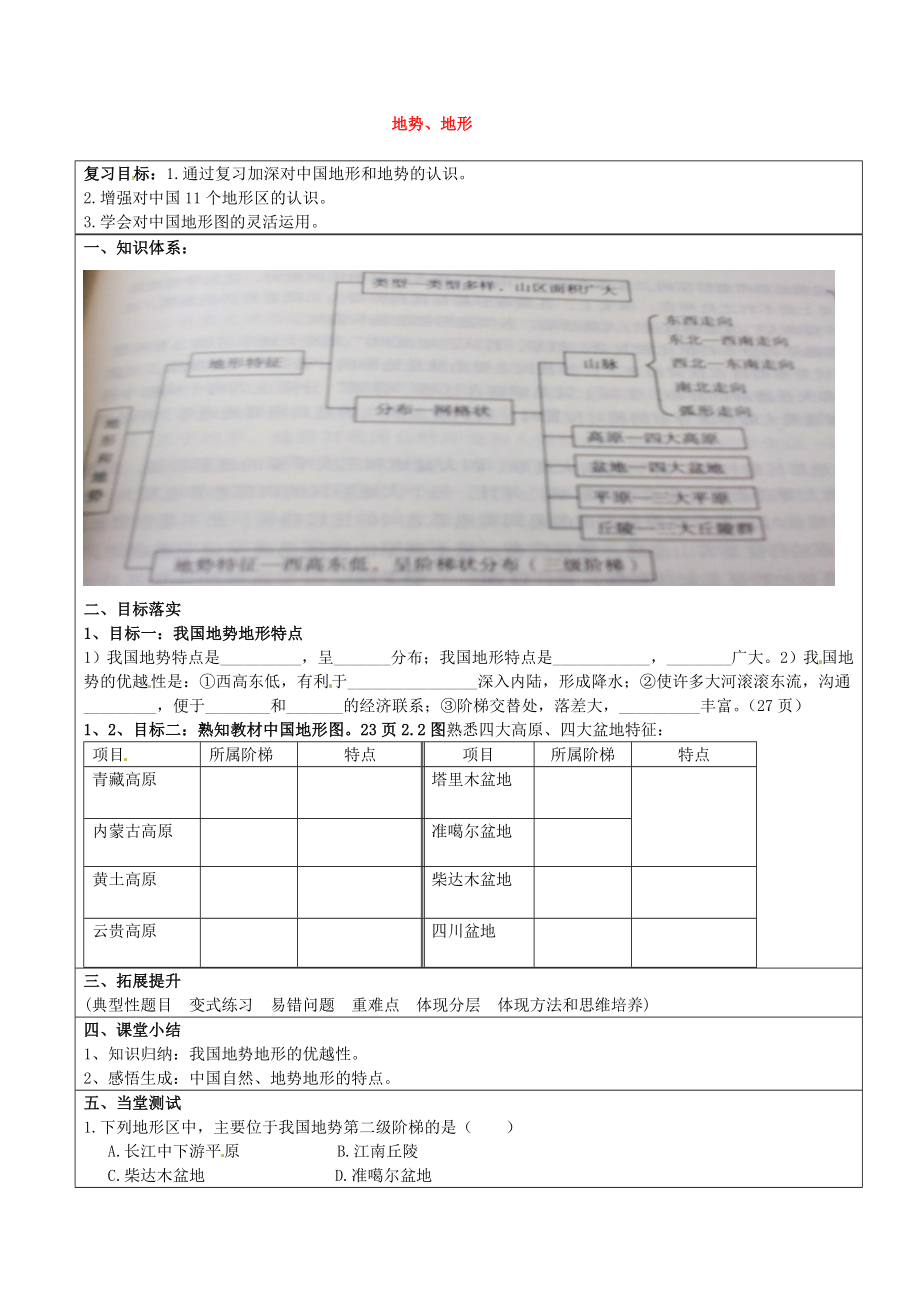 山東省濟(jì)南市長清區(qū)雙泉中學(xué)八年級地理專題復(fù)習(xí) 地勢、地形學(xué)案（無答案） 新人教版_第1頁