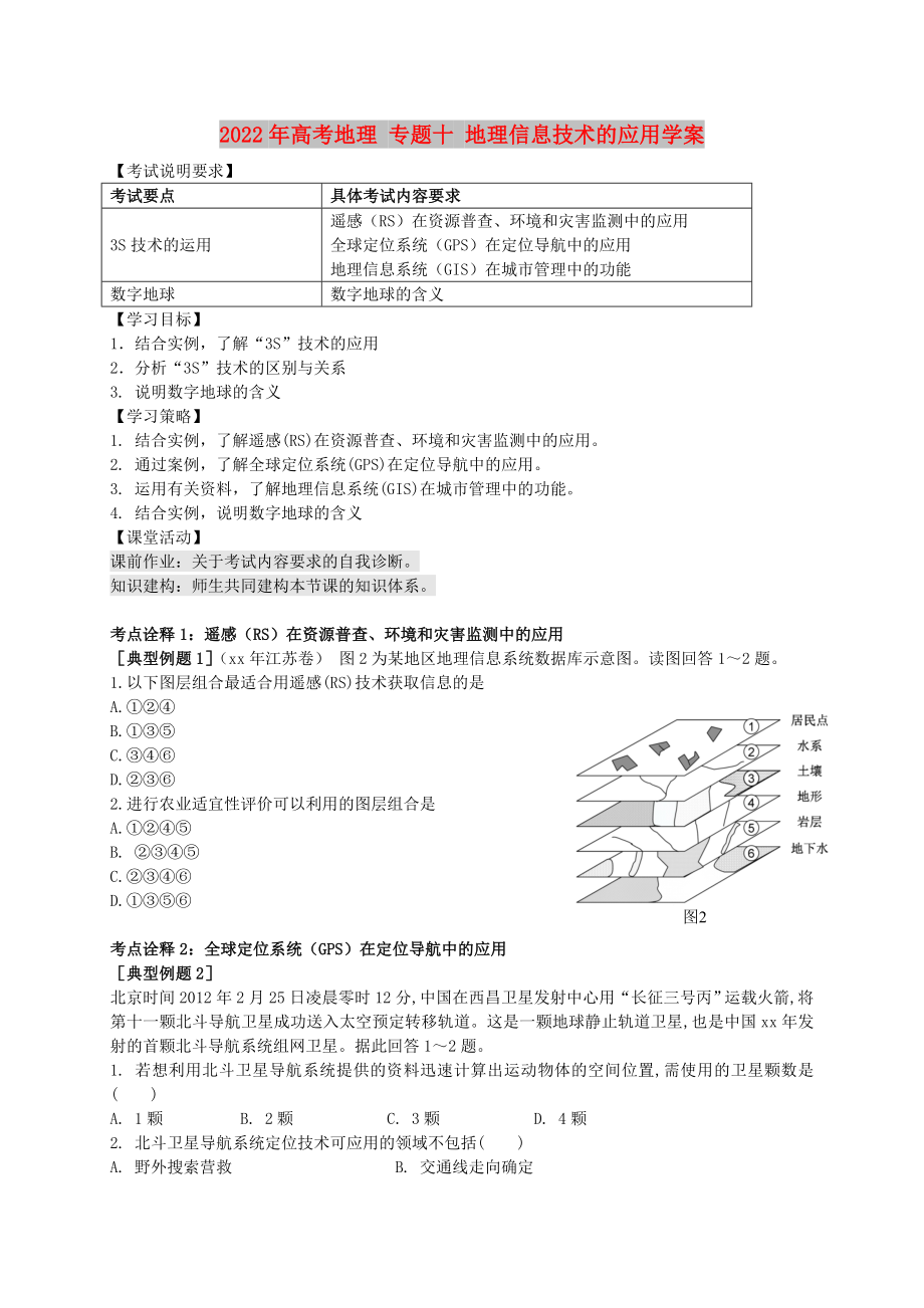 2022年高考地理 專題十 地理信息技術(shù)的應(yīng)用學(xué)案_第1頁