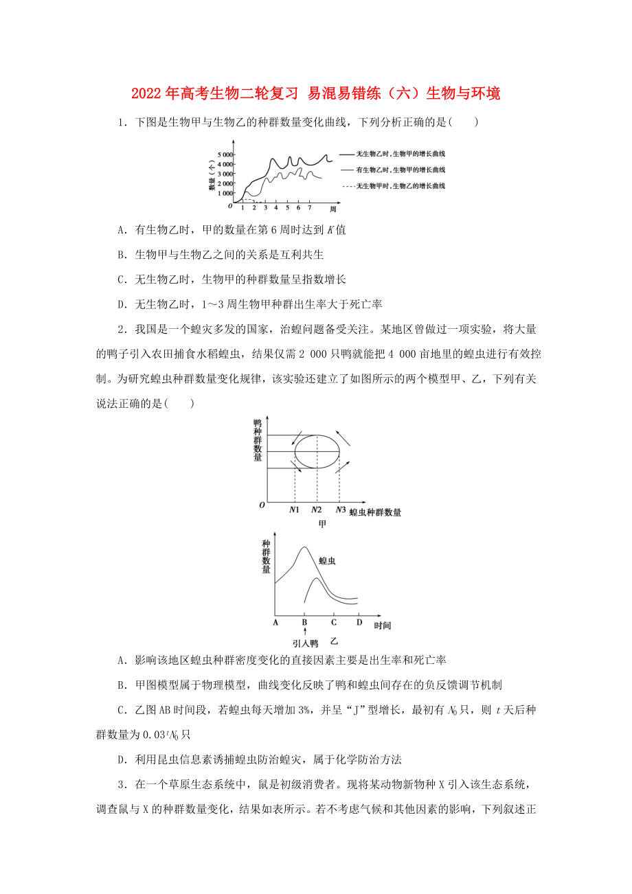 2022年高考生物二輪復習 易混易錯練（六）生物與環(huán)境_第1頁