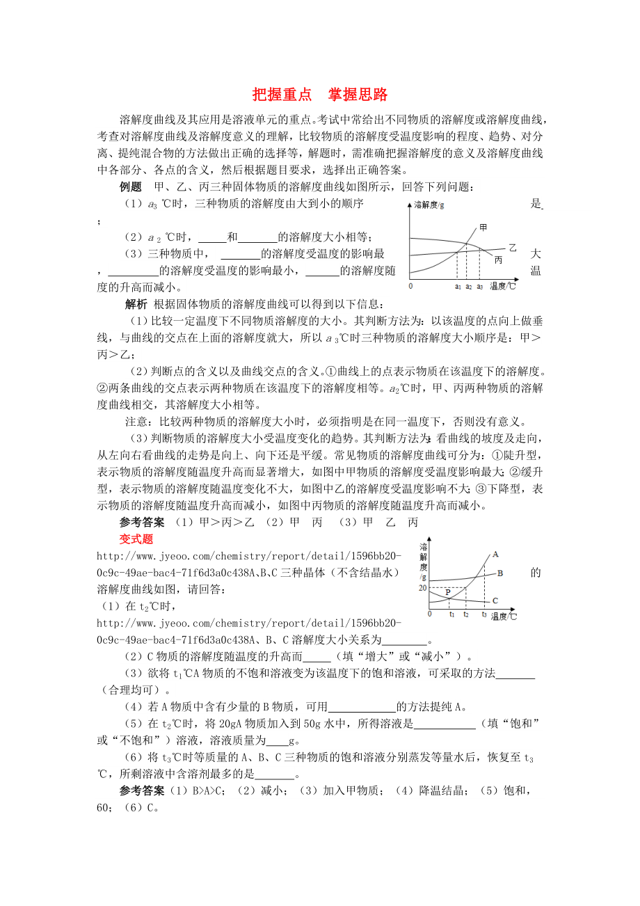 2020學年九年級化學全冊 第3單元 溶液 把握重點 掌握思路釋疑解析素材 （新版）魯教版_第1頁