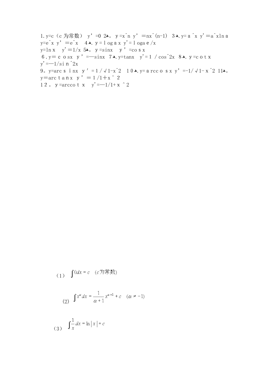 定积分公式表可编辑范本_第1页