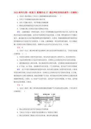 2022高考生物一輪復(fù)習(xí) 配餐作業(yè)27 通過神經(jīng)系統(tǒng)的調(diào)節(jié)（含解析）