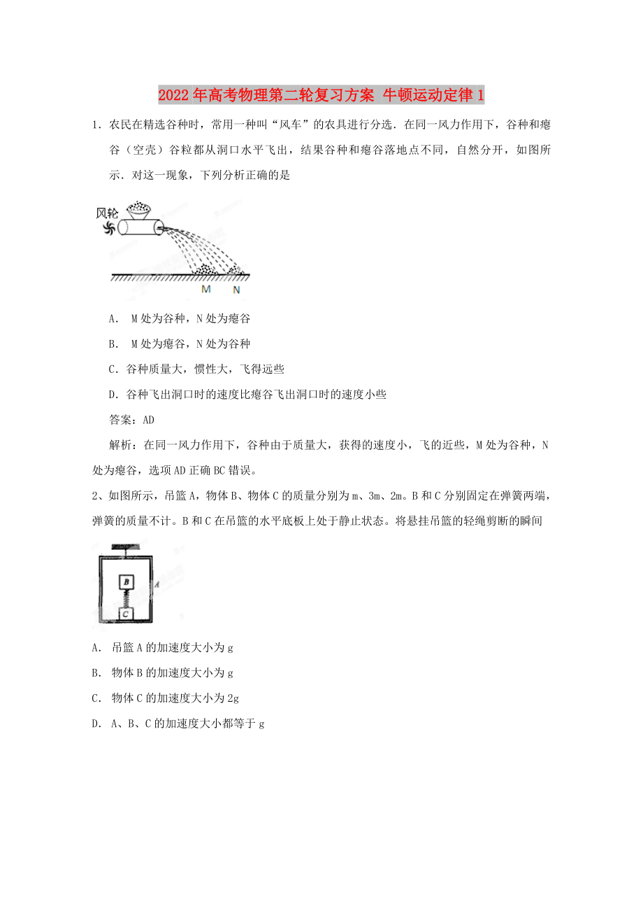 2022年高考物理第二輪復(fù)習(xí)方案 牛頓運(yùn)動(dòng)定律1_第1頁