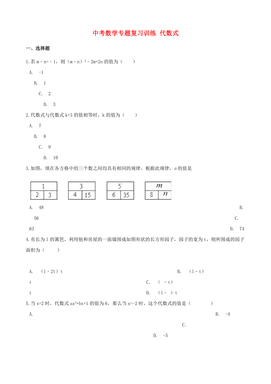 中考數(shù)學(xué)專題復(fù)習(xí)訓(xùn)練 代數(shù)式_第1頁