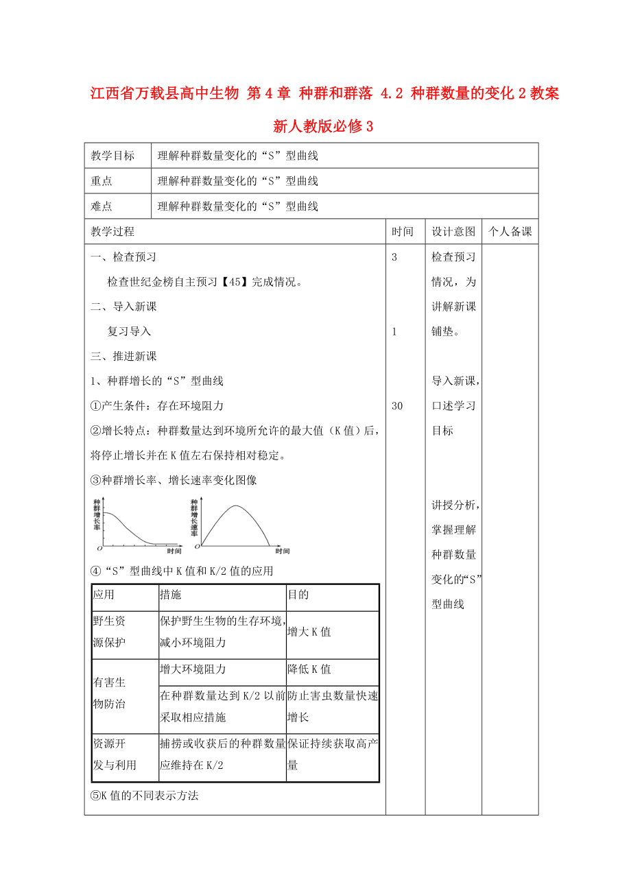 江西省万载县高中生物 第4章 种群和群落 4.2 种群数量的变化2教案 新人教版必修3_第1页