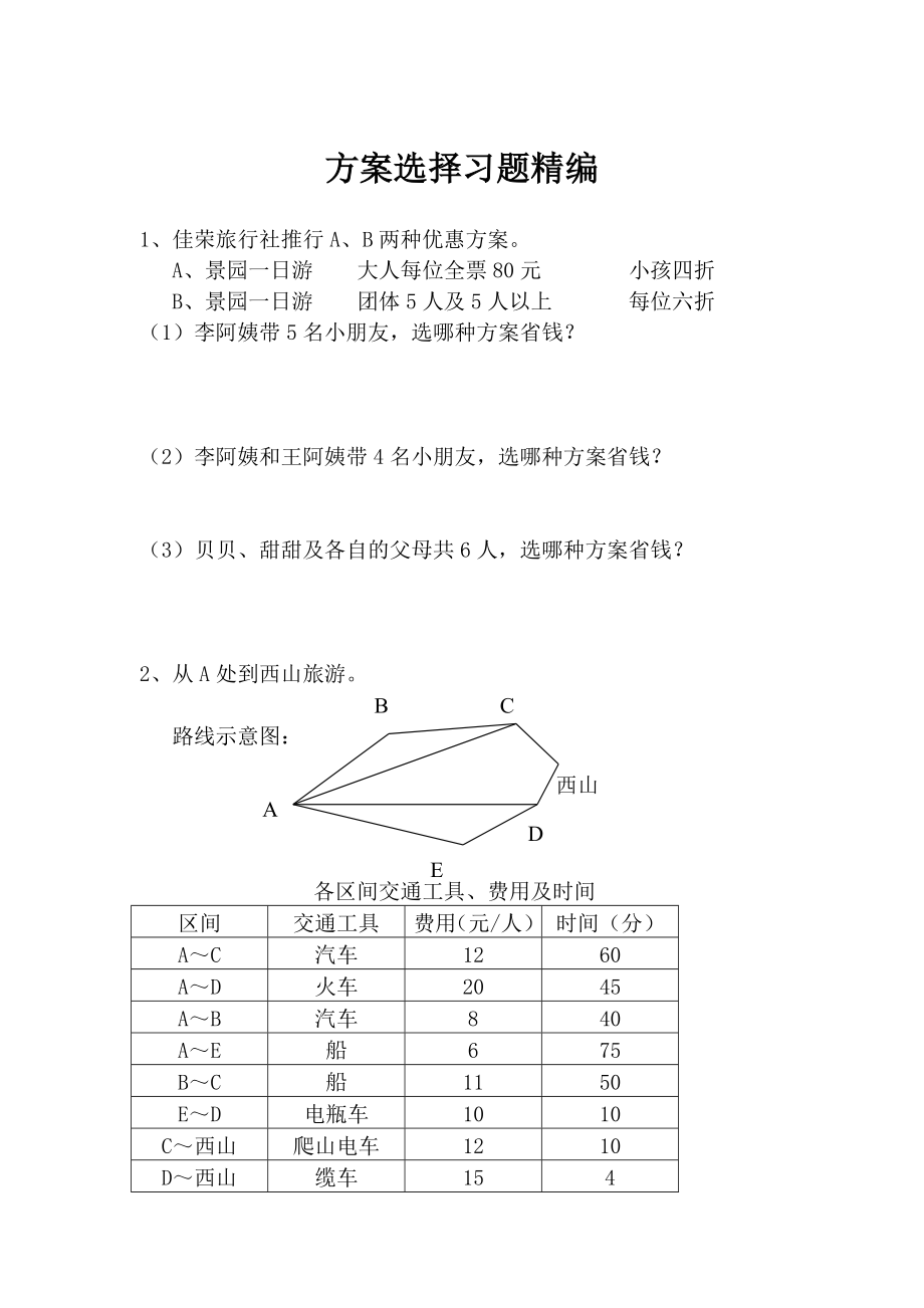 2022年小學(xué)六年級小升初專項(xiàng)訓(xùn)練 方案選擇習(xí)題精編_第1頁