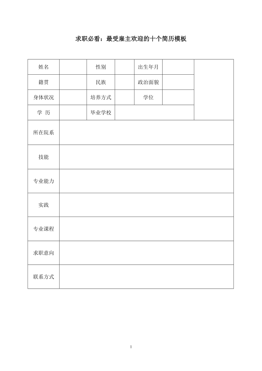 求职必看：最受雇主欢迎的十个简历_第1页