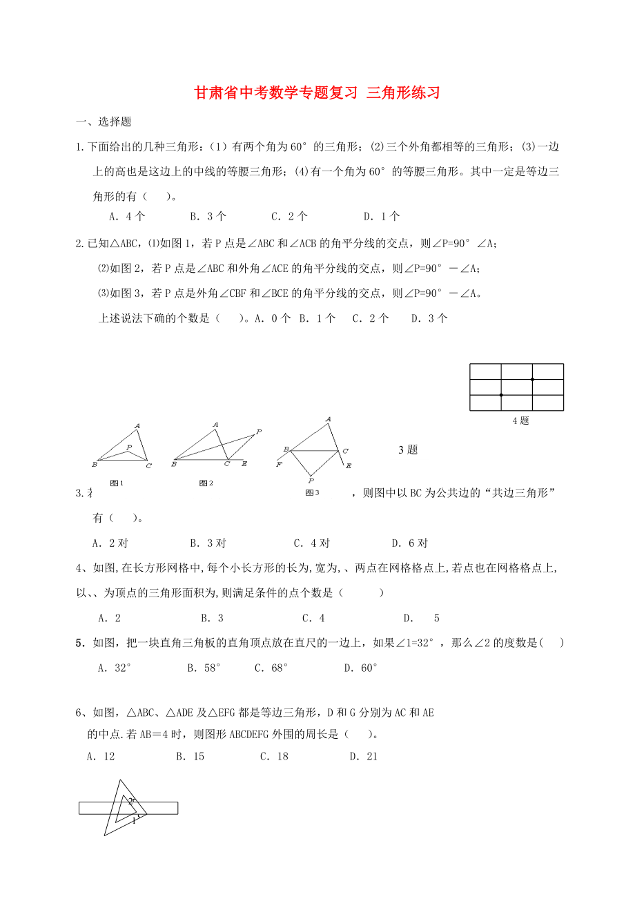 甘肅省中考數(shù)學(xué)專題復(fù)習(xí) 三角形練習(xí)_第1頁