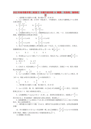 2022年高考數(shù)學第二輪復習 專題升級訓練14 橢圓、雙曲線、拋物線 文