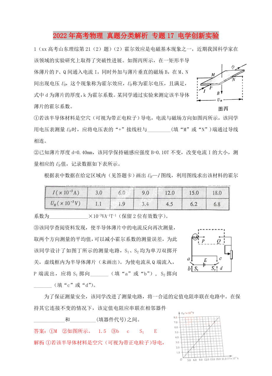 2022年高考物理 真题分类解析 专题17 电学创新实验_第1页