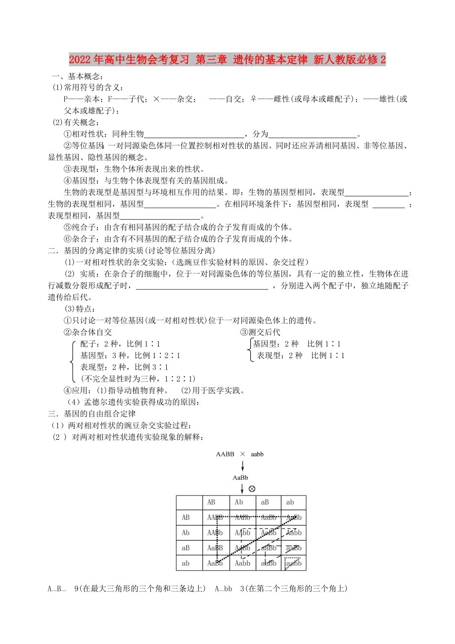 2022年高中生物會考復(fù)習(xí) 第三章 遺傳的基本定律 新人教版必修2_第1頁