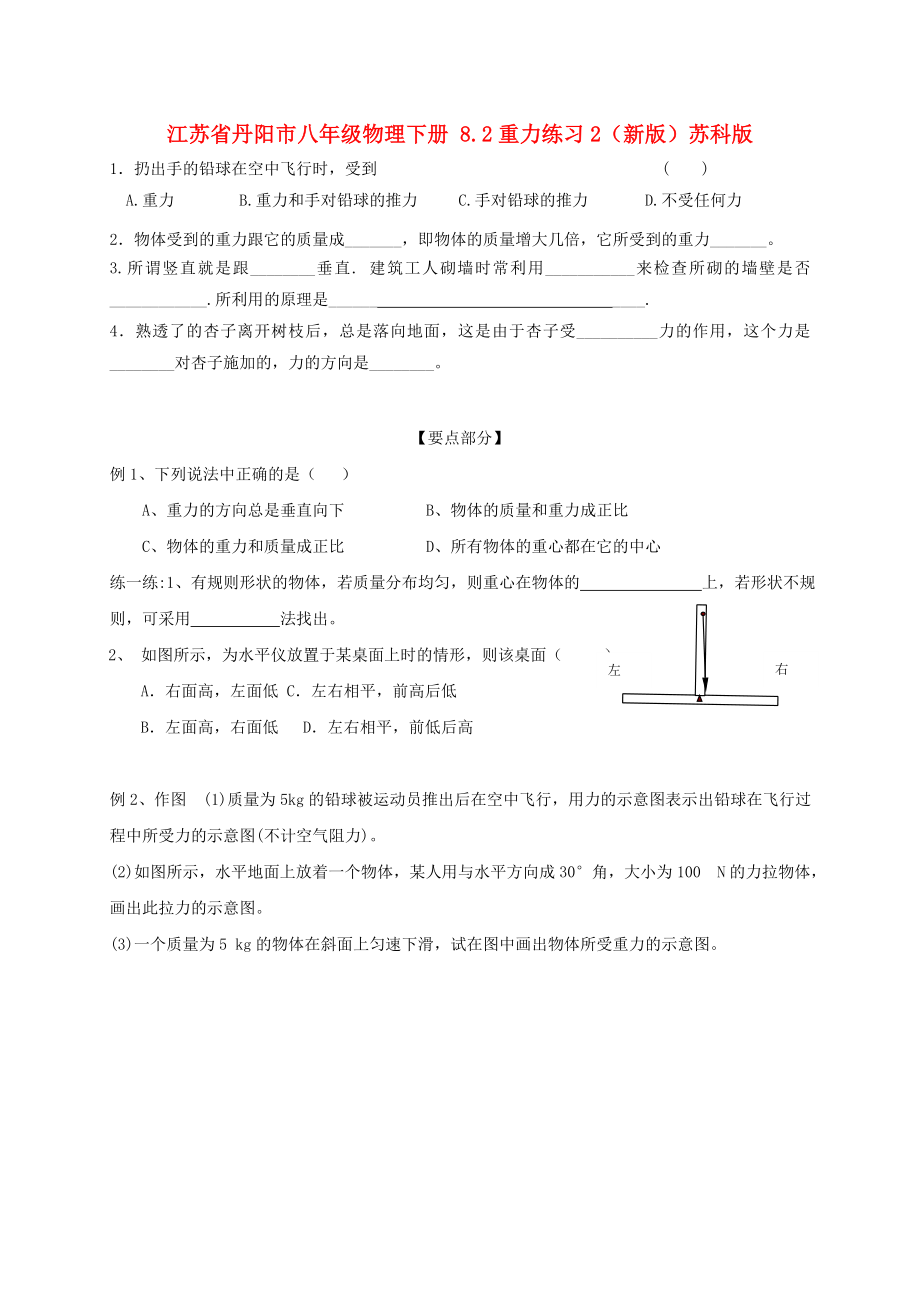 江蘇省丹陽(yáng)市八年級(jí)物理下冊(cè) 8.2重力練習(xí)2（新版）蘇科版_第1頁(yè)