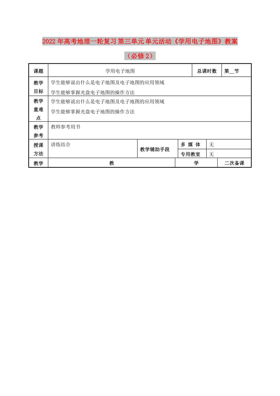 2022年高考地理一輪復(fù)習(xí) 第三單元 單元活動《學(xué)用電子地圖》教案（必修2）_第1頁