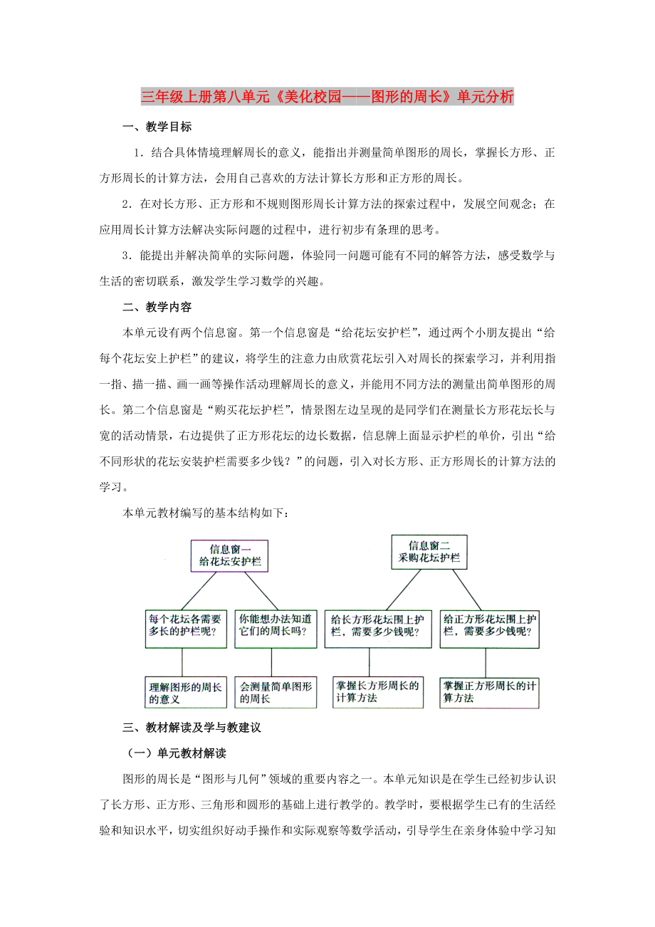 三年級上冊第八單元《美化校園——圖形的周長》單元分析_第1頁