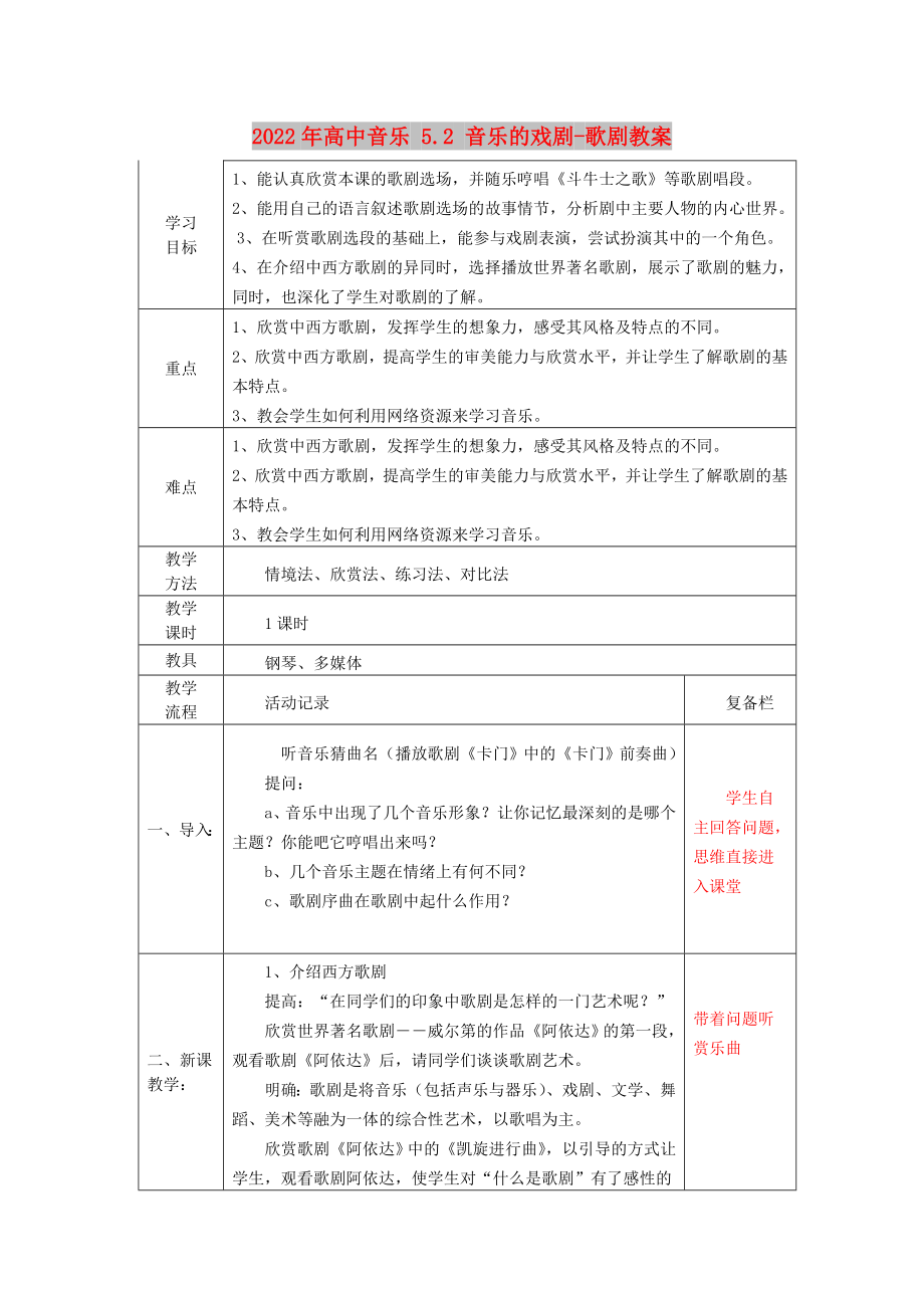 2022年高中音樂 5.2 音樂的戲劇-歌劇教案_第1頁