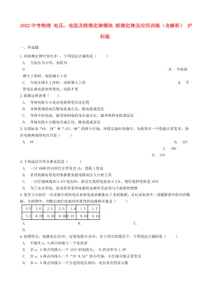 2022中考物理 電壓、電阻及歐姆定律模塊 歐姆定律及應(yīng)用訓(xùn)練（含解析） 滬科版